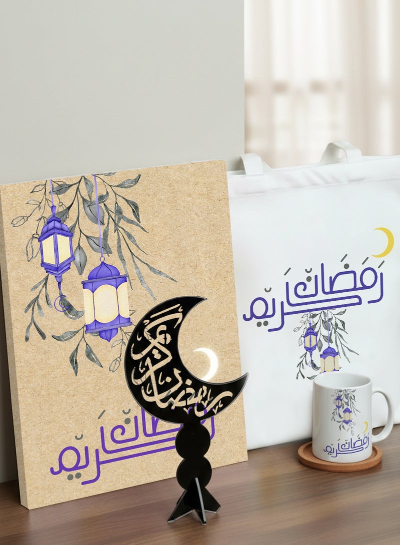 LOWHA Ramadan Gift Set of 4 Items Includes Canvas Wall Art, Decorative Stand, Mug and Tote Bag - Image 4